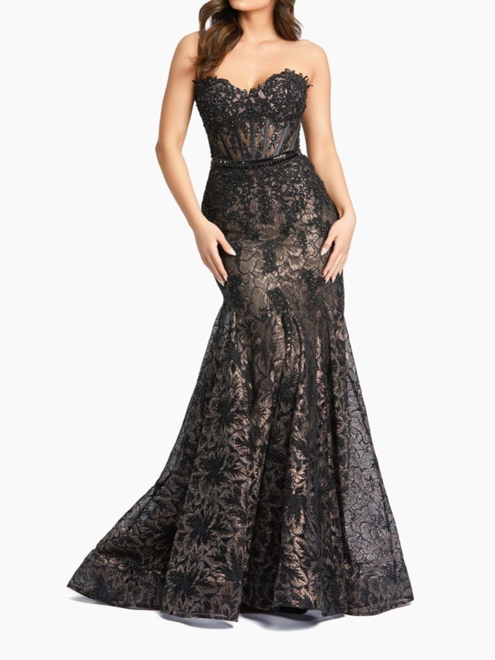 Strapless Black Lace Mermaid Evening Dress
